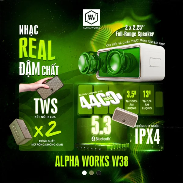 Loa Bluetooth Alpha Works W38 - Hàng Chính hãng PGI - Hình ảnh 3