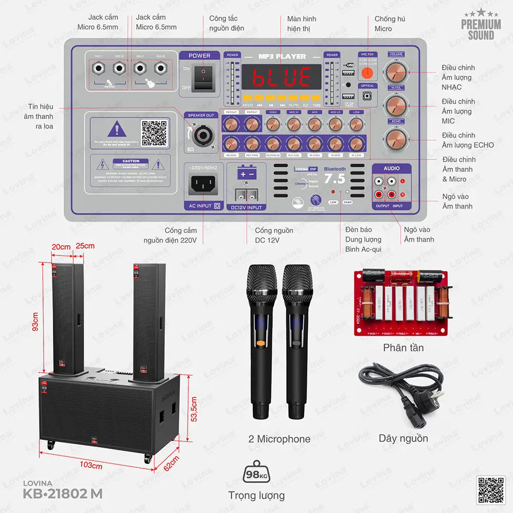 Loa karaoke di động Lovina KB-21802M - Hình ảnh 3