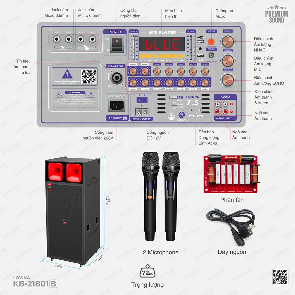 Loa karaoke di động Lovina KB-21801B - Hình ảnh 10